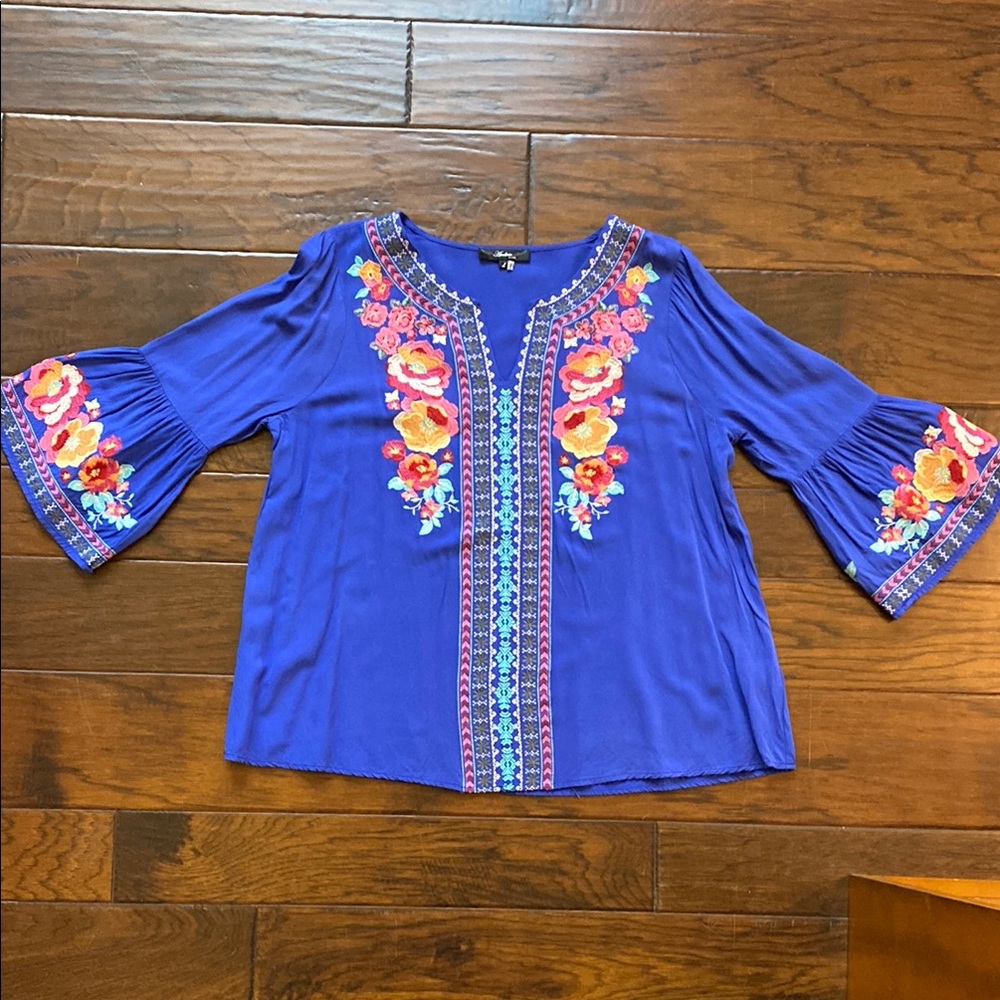Embroidered Blue Women's Top